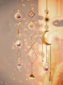 1入組天然水晶擺飾，月亮和星星，多彩人造水晶掛飾，適用於情人節牆壁，窗戶，室內裝飾 - PE0062 - 查看 9