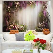 1 pieza Decoración de fondo romántico blanco traslúcido con flores rosas y moradas para bodas, tamaño de 210*150/150*100/100*75CM. Fondo temático para bodas para la ceremonia de recepción de la novia y propuestas de fiesta como regalo de decoración del lugar. - Multicolor - Ver 8