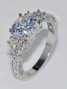 1枚女士鑽戒，求婚、承諾、婚禮配戴珠寶 - 銀色 - 查看 1