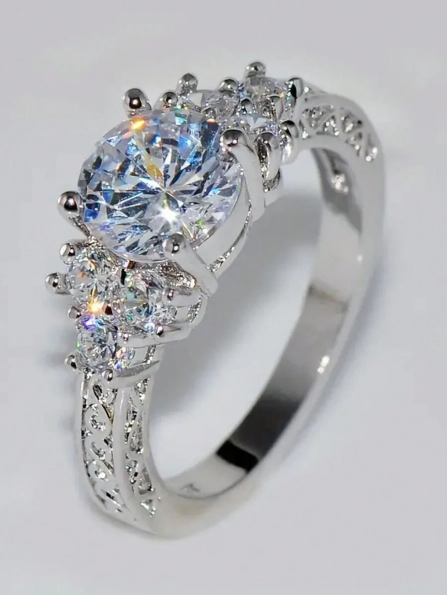 1枚女士鑽戒，求婚、承諾、婚禮配戴珠寶 - 銀色 - 查看 1