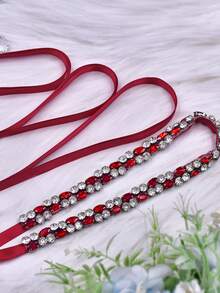 1 Piece Gorgeous Ruby Dress Belt Handmade Thin Wedding Belt Burgundy Ribbon Bow Important Festival Women's Sash - Red Ribbon - View 2