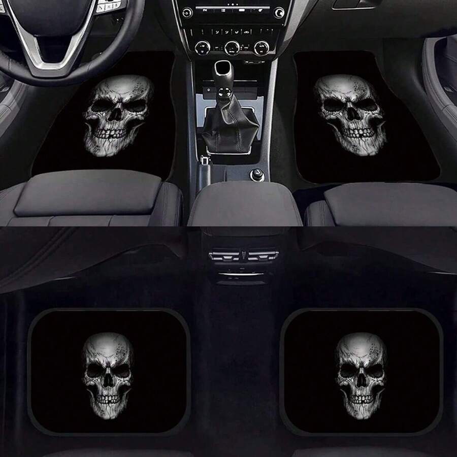 1入組獨特骷髏元素印花汽車地墊，通用前後車腳墊，保護您的汽車免受灰塵和泥漿，SUV和轎車均適用的迷彩圖案車腳墊 - 均碼 - 查看 1