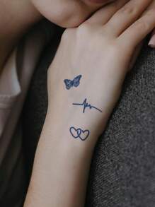 CAT QUEEN ART Herbal Juice Y2K風格小設計半永久性刺青貼紙，持久七至十四天不褪色或反光，適用於手指、耳朵、肩膀、頸部、鎖骨、身體等，1入組 - 藍色 - 查看 7