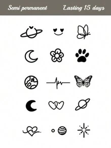 CAT QUEEN ART Herbal Juice Y2K風格小設計半永久性刺青貼紙，持久七至十四天不褪色或反光，適用於手指、耳朵、肩膀、頸部、鎖骨、身體等，1入組 - 藍色 - 查看 4