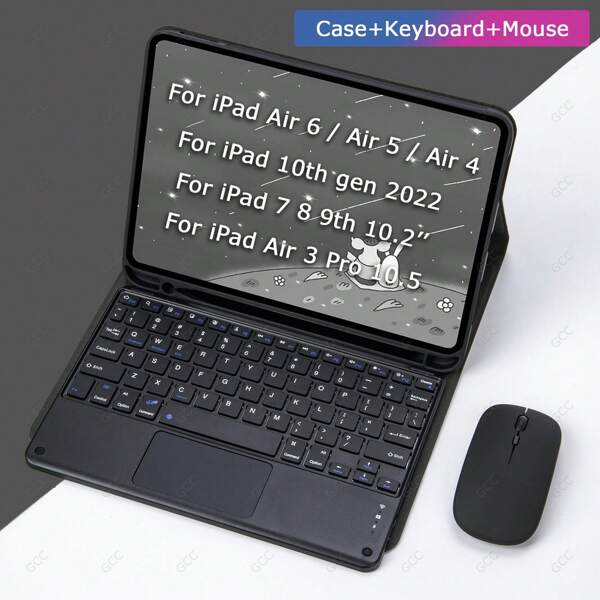 Touchpad-Tastatur mit Maus kompatibel mit iPad Air 6 2024 Air 5 4 Hülle mit Stifthalterung kompatibel mit iPad 10. Generation 7 8 9. Generation 10,2 Zoll Air 3 Pro 10,5 Rückseiten-Schutzhülle Tablet Tastatur