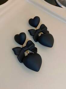 Brincos longos com pingente de coração em forma de laço preto acrílico, moda vintage, elegante, personalizado, acessórios para festa de casamento para mulheres e meninas, joias para namorados, mãe, dia das mães, presente