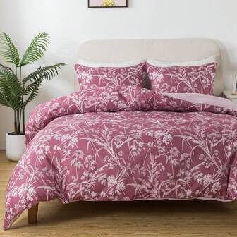 BedTreat Floral Duvet Cover Set Queen Size,3pcs Reversible Pattern-Solid Design Bedding Set,1 Duvet Cover With Zipper Closure & 8 Ties And 2 Pillow Shams,Soft(No Comforter)