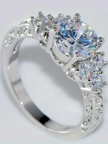 1枚女士鑽戒，求婚、承諾、婚禮配戴珠寶 - 銀色 - 查看 3