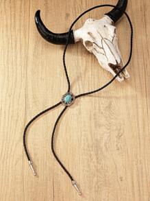 1入西部牛女孩風格藍色綠松石裝飾皮革繩項圈