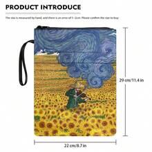 1 pieza Funda de libro para estudiante con pintura al óleo e impresión de Girasol, regalo para amante de los libros, bolsa de almacenamiento de libros universal para estudiantes universitarios, resistente a la suciedad - Dorado - Ver 8