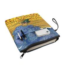 1 pieza Funda de libro para estudiante con pintura al óleo e impresión de Girasol, regalo para amante de los libros, bolsa de almacenamiento de libros universal para estudiantes universitarios, resistente a la suciedad - Dorado - Ver 3