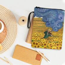 1 pieza Funda de libro para estudiante con pintura al óleo e impresión de Girasol, regalo para amante de los libros, bolsa de almacenamiento de libros universal para estudiantes universitarios, resistente a la suciedad - Dorado - Ver 4
