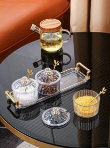 4 件/套塑料多功能储物罐，带盖子和勺子的密封容器，适用于谷物、糖果、饼干、面包，适用于户外、婚礼、派对、礼物、生日、圣诞礼物 - 香檳色 - 查看 6