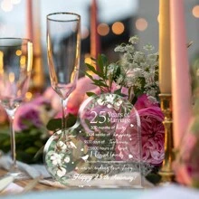 1件結婚禮物，25週年紀念禮物，女性節日禮物，丈夫、妻子、女友、男友紀念日禮物，心形壓克力結婚紀念收藏品 - 彩色 - 查看 6