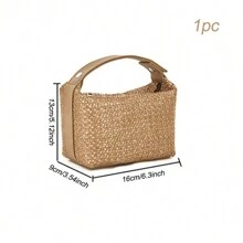 Straw Woven Makeup Bag Boho Cosmetics Storage Bag Portable Makeup Storage Bag Pouch Zipper Pouch Summer Essentials,Boho Vibes,For Holiday Beach, Bathroom Collection, Bedroom Collection, Large Capacity