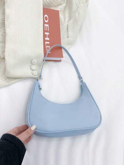 1pc Summer Kids' Oxford Cloth Basic Minimalist Sling Bag, Solid Color Zipper Underarm Crossbody Bag Suitable For College Students/Girls/Teenagers For Festivals/Vacation/Holiday/University/School