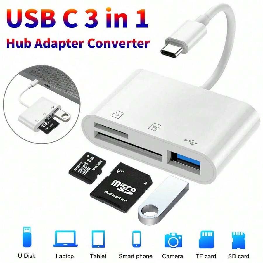 STONESKY 3 In 1 USB C Multi Port Converter Adapter SD Card Reader For IOS Pro Laptop - trắng - Xem 1