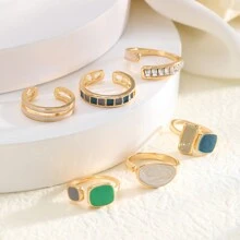 6入組簡約彩色油滴設計女士戒指套裝，適合約會、度假和日常佩戴（不帶盒）