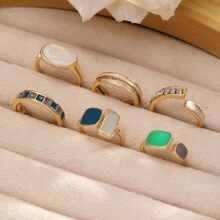 6入組簡約彩色油滴設計女士戒指套裝，適合約會、度假和日常佩戴（不帶盒）