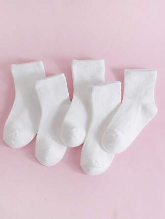 5 双白色百搭纯色透气柔软网眼休闲袜，适合春夏秋冬，适合女婴和女学生的可爱风格
