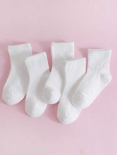 5 双白色百搭纯色透气柔软网眼休闲袜，适合春夏秋冬，适合女婴和女学生的可爱风格