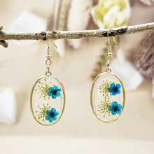 Bông Tai Phong Cách Bohemian Thủ Công, 1 Đôi, Hoa Khô Tòn Ten, Phụ Kiện Trang Sức Hoa Tự Nhiên Cho Nữ, Trang Sức Phong Cách Kỳ Nghỉ - bông tai - Xem 7