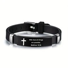 suteyi 1pc Stainless Steel Bible Bracelet With Adjustable Black Strap, Ideal Gift For Men