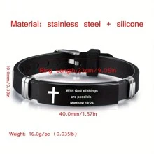 suteyi 1pc Stainless Steel Bible Bracelet With Adjustable Black Strap, Ideal Gift For Men