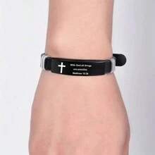 suteyi 1pc Stainless Steel Bible Bracelet With Adjustable Black Strap, Ideal Gift For Men