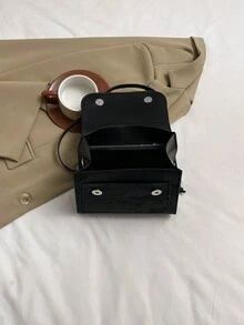 時尚植物花紋休閒簡約大容量手提包/肩背包/零錢背包，適用於女性，隨機印花位置 - 黑色 - 查看 6