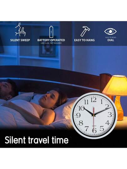 1pc Moderne Minimalist Zwart Wit Plastic Glass Wand Clock, Silent Quartz, Living Room, Bedroom, Office, Sizes Available: 8in, 10in, 12in (Battery Not Included),Home ,Room Klok Bedroom Dormitory Back To School view 5