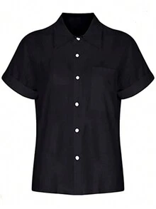 Blusa para Mujer con Manga Corta Casual de Verano, Camise Elegantes para Dama, Playeras para Mujer Básica Algodón - Negro - Ver 7