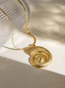 Uworld 1 Piece 18K Gold Plated 304 Stainless Steel Simple Design Sense Waterproof No Colour Loss Shell Conch Pendant Flat Snake Bone Chain Necklace Ladies Fashion Neck Jewelry Daily Wearing - Gold - View 3