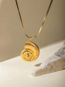 Uworld 1 Piece 18K Gold Plated 304 Stainless Steel Simple Design Sense Waterproof No Colour Loss Shell Conch Pendant Flat Snake Bone Chain Necklace Ladies Fashion Neck Jewelry Daily Wearing - Gold - View 1