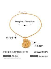 Uworld 1 Piece 18K Gold Plated 304 Stainless Steel Simple Design Sense Waterproof No Colour Loss Shell Conch Pendant Flat Snake Bone Chain Necklace Ladies Fashion Neck Jewelry Daily Wearing - Gold - View 2