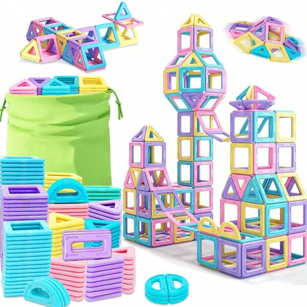 Giocattoli di blocchi magnetici per bambini e bambine, set di costruzione del castello macaron aggiornato, giocattoli educativi per bambini, regali di compleanno, accessori di colore casuale