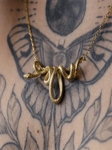 Glittering Golden Silver Snake Chain Necklace - Edgy Punk Rock Hip Hop Jewelry - Daring Unique Snake Pendant For Women & Men - Versatile Party Gift