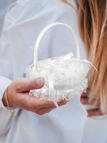 1 件结婚戒指枕头、迷你花童手持心形戒指枕头、珍珠蕾丝蝴蝶结戒指盒首饰盒、订婚戒指架、求婚戒指展示架（不含戒指） - 白色 - 查看 17