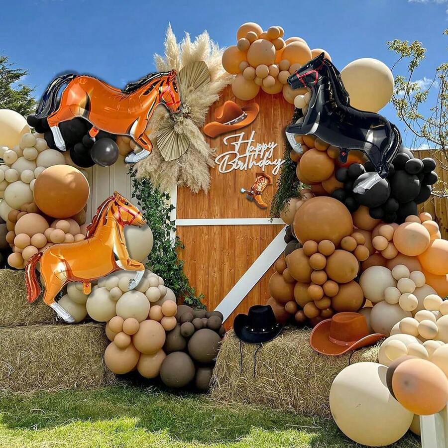 Decoraciones de fiesta de vaquero Occidental, conjunto de guirnalda de flores de globos temática de caballos para la decoración de fiestas temáticas de granja o vaquero para cumpleaños - Multicolor - Ver 1