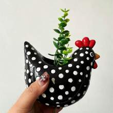 1 pieza Vaso de cerámica ornamentado con diseño de pollo moteado, decoración para hogar, vestíbulo, escritorio o jardín al aire libre