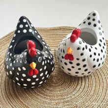1 pieza Vaso de cerámica ornamentado con diseño de pollo moteado, decoración para hogar, vestíbulo, escritorio o jardín al aire libre