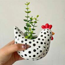 1 pieza Vaso de cerámica ornamentado con diseño de pollo moteado, decoración para hogar, vestíbulo, escritorio o jardín al aire libre