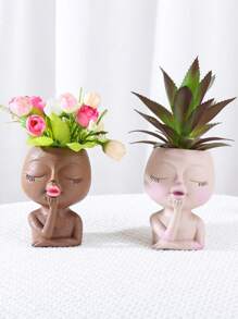 Maceteros con forma de cabeza de mujer con cara, macetas con forma de cabeza de señora, macetas con caras de niñas lindas, macetas con forma de busto de estatua, maceteros redondos para suculentas de mujer con drenaje, para plantas de interior y exterior, moderno jarrón con orificios de drenaje - Multicolor - Ver 3