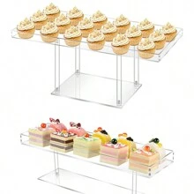 1 Set Aufgerüstetes Dessert-Präsentationsregal-Kit, 3 mm klare rechteckige Acrylablage für Cupcakes, Gebäck & Süßigkeiten Selbstbedienungstheke - Verbesserte Version transparent - Übersicht 3