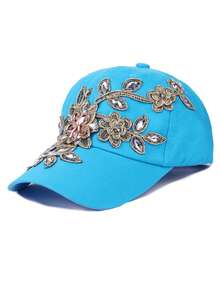 1 sombrero de vaquero hecho a mano con decoración de diamantes de imitación, estilo de gorra de béisbol con diseño de flor de hilo dorado, gorra brillante de moda - Multicolor - Ver 12