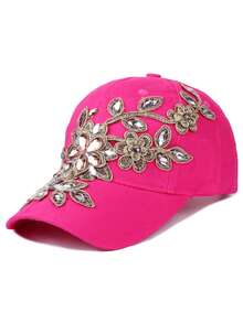 1 sombrero de vaquero hecho a mano con decoración de diamantes de imitación, estilo de gorra de béisbol con diseño de flor de hilo dorado, gorra brillante de moda - Multicolor - Ver 11