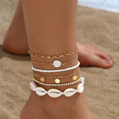 Bộ 6 lắc chân thời trang cá nhân hóa cho tuổi teen, dây xích chân bằng nhựa đàn hồi phong cách Bohemian, bộ dây xích chân bằng nhựa đính đá một hàng, lý tưởng cho kỳ nghỉ hè trên bãi biển, đồ trang sức chân thời trang và thoải mái, phổ biến ở Châu Âu và Châu Mỹ