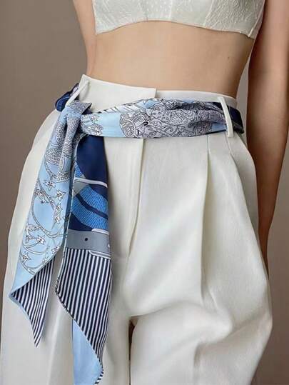 1pc Women's Spring/Summer Casual Wear Simulated Silk Scarf, Professional Printed Scarf For Neck, Headband, Thin Scarf For Decoration Or Waistband Bandana Headband Fashion Hairband