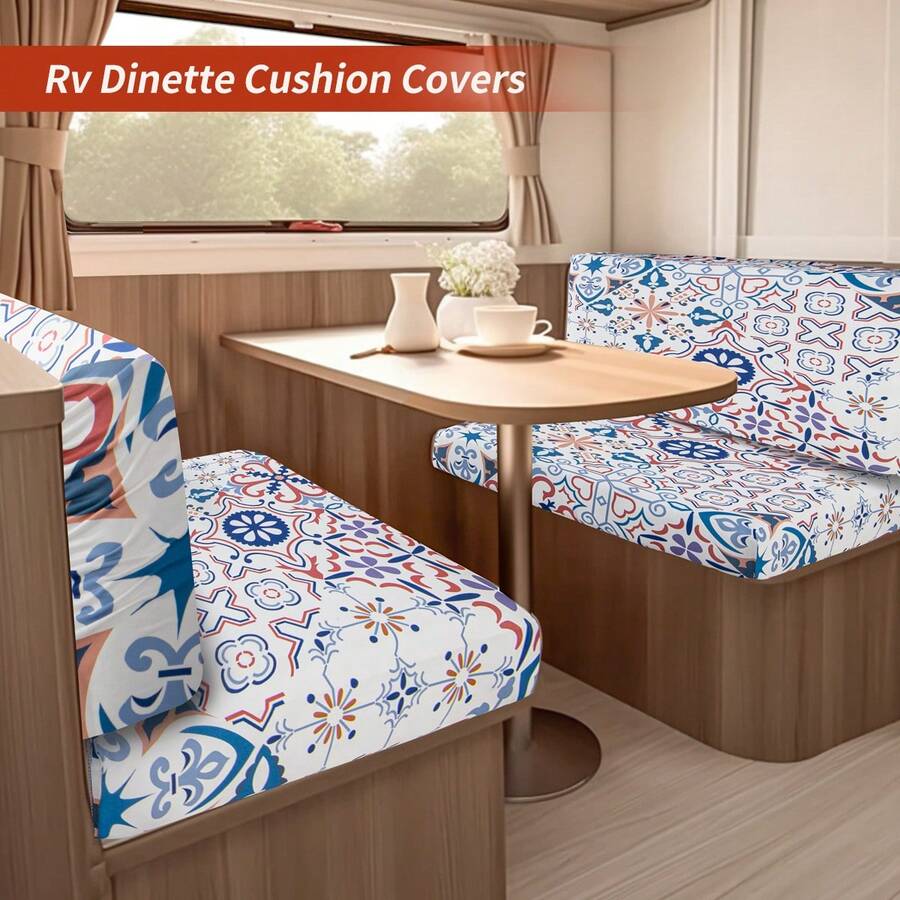 4入組波西米亞風格房車沙發座椅墊套，彈性豆漿絲面料，舒適沙發套，易安裝，可機洗，防塵和防刮擦，沙發保護套適用於2座沙發，適用於房車和露營裝飾。 - 彩色 - 查看 1