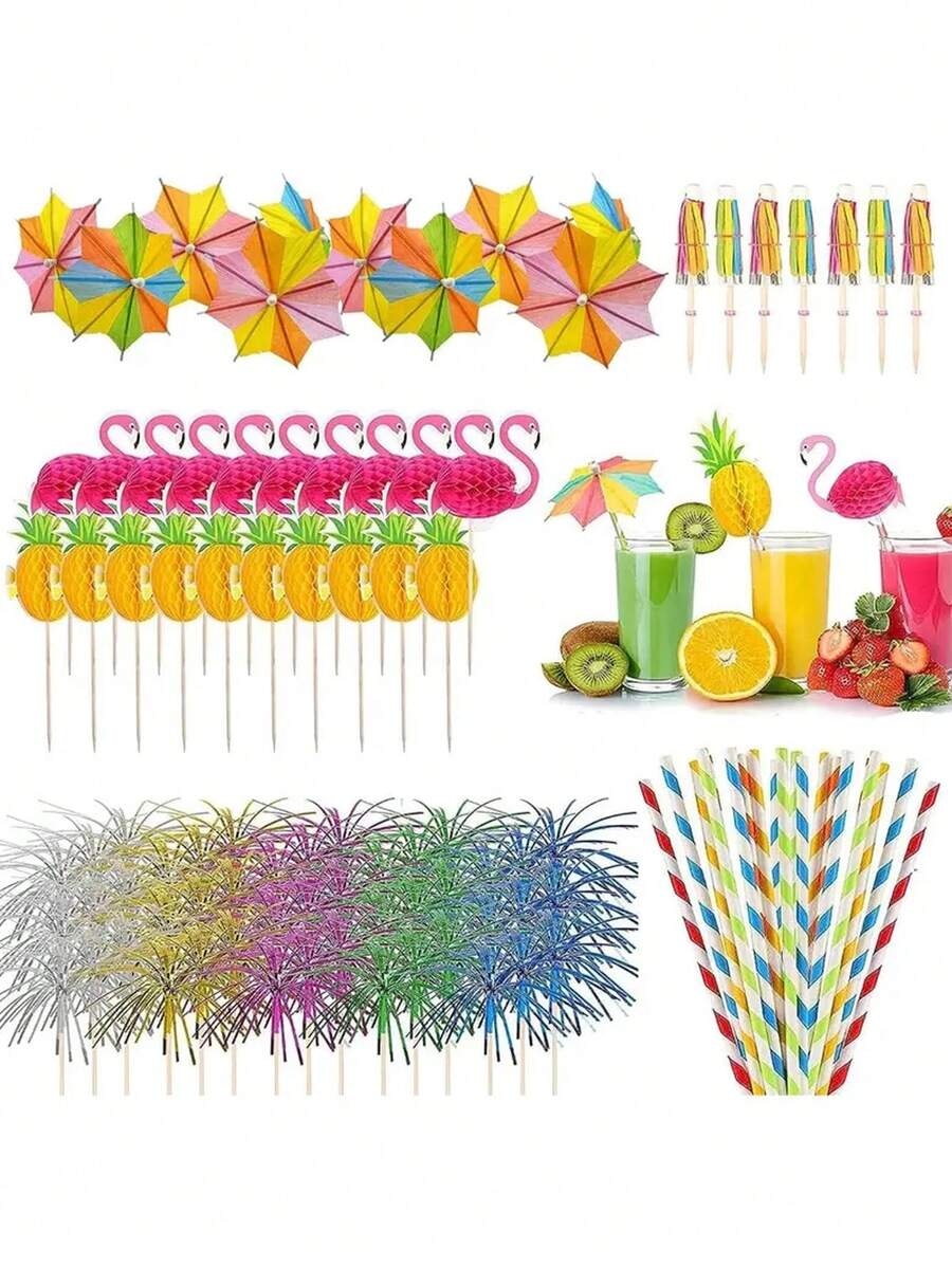 100 piezas de sombrillas de cóctel, accesorios para bebidas, palillos de sombrilla de papel para alimentos y bebidas con pajita, diseño de flamenco, decoración del hogar, decoración de habitaciones, decoración de escenas, suministros para fiestas, decoración para fiestas, decoración de bares, suministros para bares, decoración única, decoración genial - Multicolor - Ver 1
